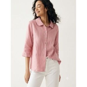 Grae Cove Pink Linen Button Up Shirt Womens M Coastal Luxury Boxy Oversized